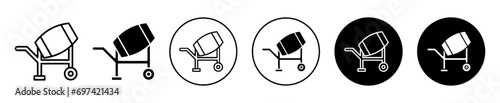 cement mixers icon. concrete cement blender container to mix at commercial construction site development work. portable cement grinder or mixer machinery  symbol. rotating engineering cement material