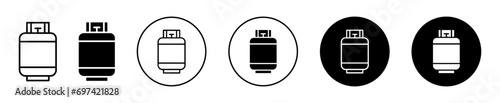 LPG Icon. household Liquefied petroleum gas liquid container to store home cooking methane or butane gas. LPG gas cylinder with valve contains compressed propane gas canister for house use vector set