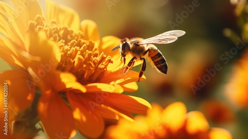 Close-up of a bee on a bright yellow flower © Artyom