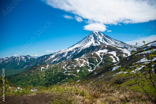 There is Vilyuchinsky volcano on the background. There is Vilyuchinsky pass on the frontground. photo