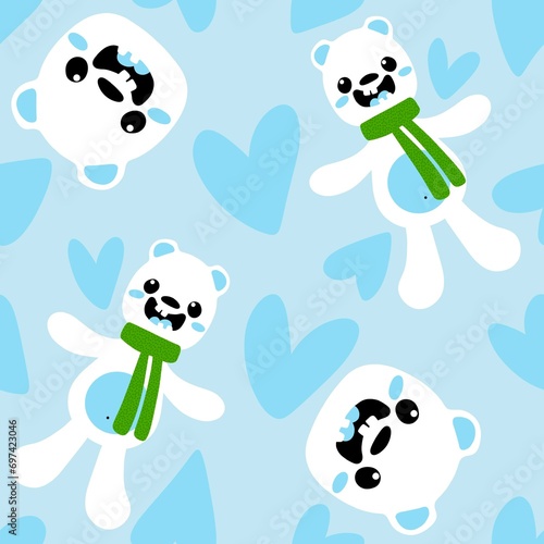 Fototapeta Naklejka Na Ścianę i Meble -  Cartoon winter animals seamless white bears pattern pattern for wrapping paper and fabrics and Christmas packaging