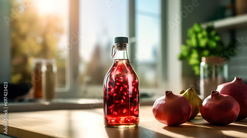 Vibrant and pure, pomegranate nectar sealed in a glass bottle