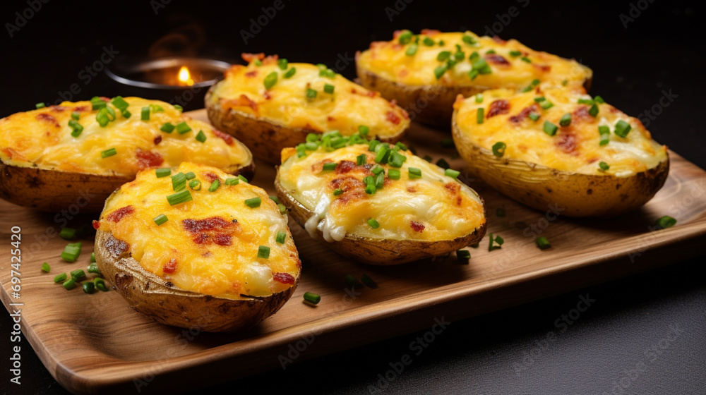 Homemade Twice Baked Potatoes. Homemade Twice Baked Potatoes with Bacon and Cheese. AI Generative