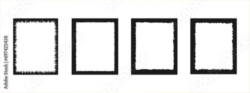 Set of Rectangular Black Boxes. Vector Black frames isolated on transparent background. Set of inked blank frames.