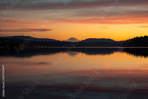 mt. ranier sunset over lake photo