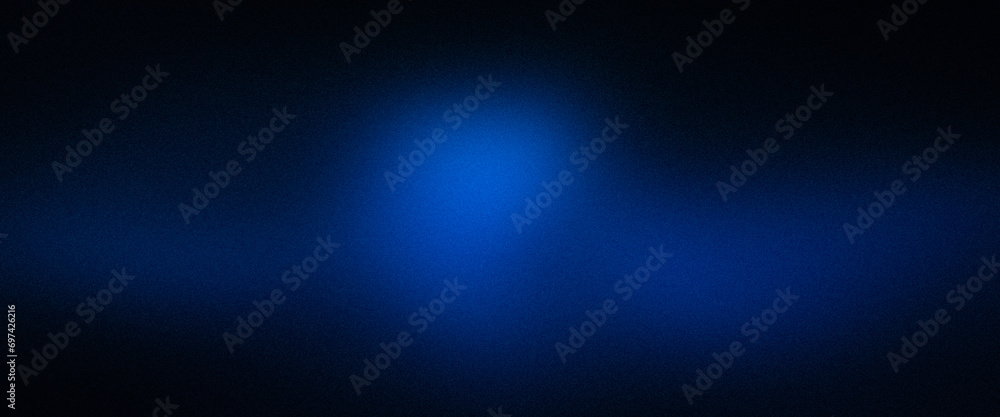 Dark blue azure ultra wide banner. Gradient background pattern with noise effect. Grainy wallpaper, texture, blurred, abstract. Template with digital noise. Nostalgia, vintage style of the 80s, 90s