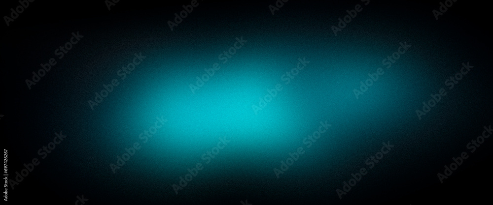 Dark turquoise green ultra wide banner. Gradient background pattern with noise effect. Grainy wallpaper, texture, blurred, abstract. Template with digital noise. Nostalgia, vintage style of the 80s