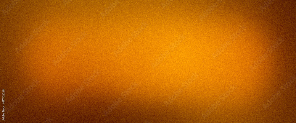 Yellow orange golden ultra wide banner. Gradient background pattern with noise effect. Grainy wallpaper, texture, blurred, abstract. Template with digital noise. Nostalgia, vintage style of the 80s