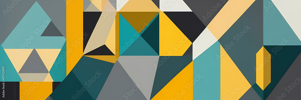 Symmetry Unleashed - Explore geometric harmony with clean patterns and contrasting tones of teal, mustard, and charcoal, background. Generative AI