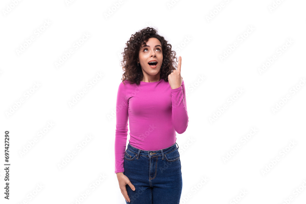 young smiling woman with curly well-groomed hair on a white background young smiling woman with curly well-groomed hair on a white background