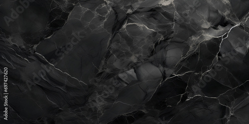 Wide surface of black marble abstract stone texture with gray veins dark-gray tone. For wallpaper, banner, background design © Konstantin