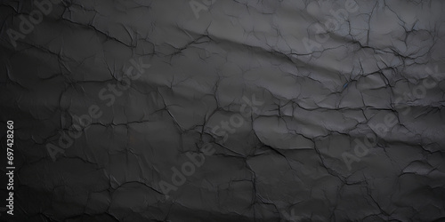 Craft black paper texture background banner with copy space, wallpaper ad design abstract dark gray surface close-up backdrop