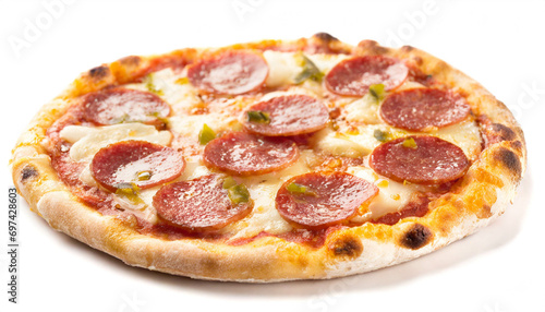 Pizza Salami isoliert auf weißem Hintergrund, Freisteller