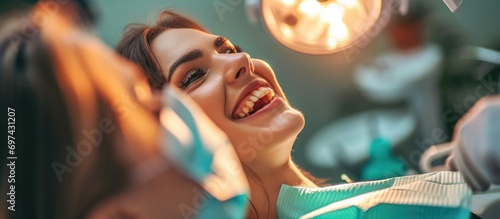 Gorgeous woman receiving sedation at dental clinic photo