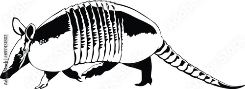 Cartoon Black and White Isolated Illustration Vector Of An Armadillo