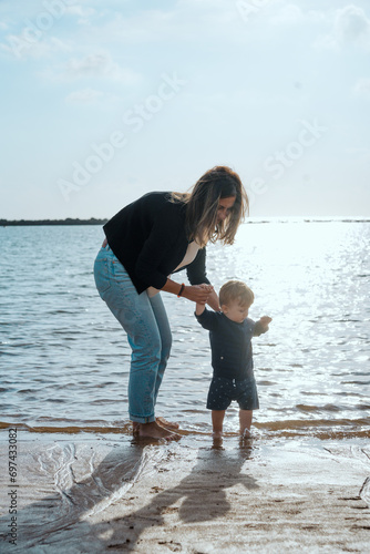 mother and child on the beach