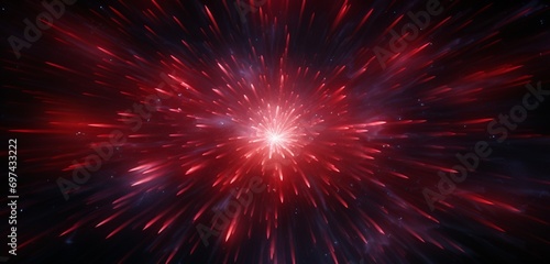 Neon light design with a burst of dark red and white fireworks on a celebratory 3D texture