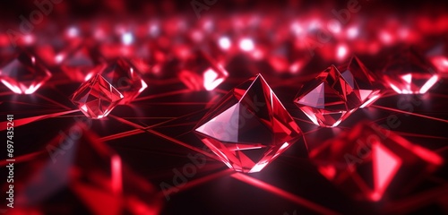 Vibrant neon light design with a series of dark red and white diamond shapes on a gem-like 3D texture photo