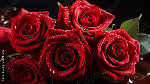 Wallpaper Mural Red roses with water drops on a black background, close-up Torontodigital.ca