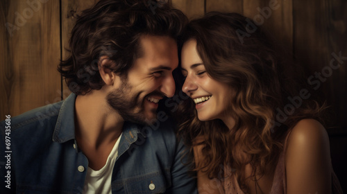 Beautiful young couple in love, smiling and looking at each other