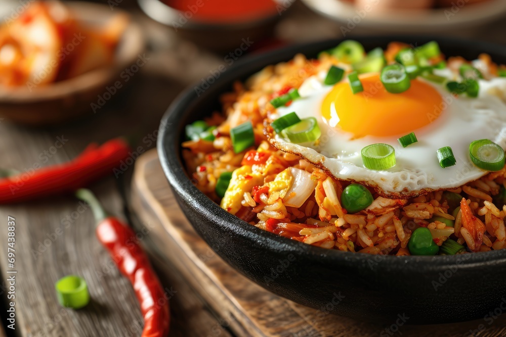 Korean Fusion Delight: Kimchi Fried Rice (Kimchi Bokkeumbap) - A Flavorful and Satisfying Dish, Made with Kimchi, Vegetables, and Sometimes Meat, Topped with a Perfectly Fried Egg.
Korean Fusion Delight: Kimchi Fried Rice (Kimchi Bokkeumbap) - A Flavorful and Satisfying Dish, Made with Kimchi, Vegetables, and Sometimes Meat, Topped with a Perfectly Fried Egg.