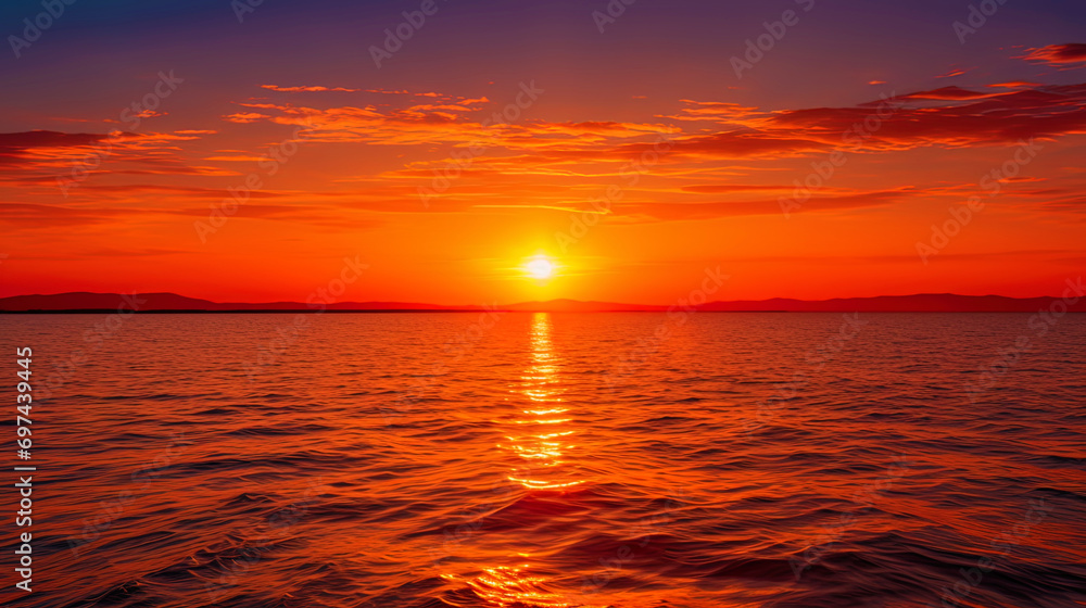 Sunset over the horizon, painting heaven with shades of a fiery orange