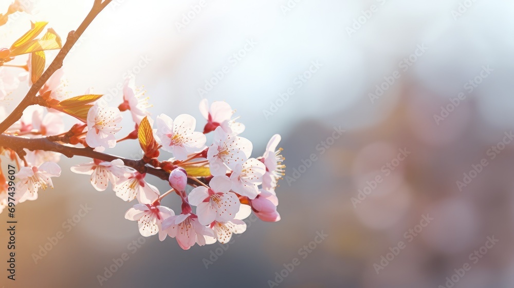 Cherry blossoms in bloom with a soft, glowing background