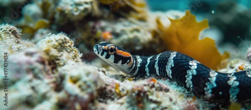 Hidden sea snake in Panglao, Philippines (Banded sea krait). photo