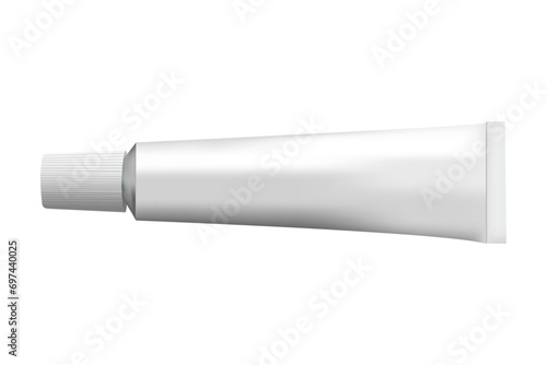 White tube of cream or toothpaste tube. Ointment. Salve. Glue tube. White oil paint smear. Cosmetic product. Silver tube. Cream container. Vector.