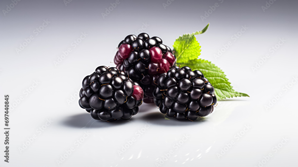 Blackberries on a pristine white background. Blackberries on a pristine white background.