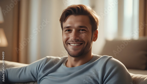 Smiling man sitting at home