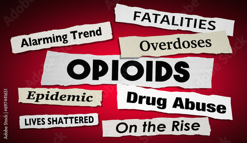Opioids Drug Abuse News Headlines Overdose Deaths Addiction 3d Illustration photo