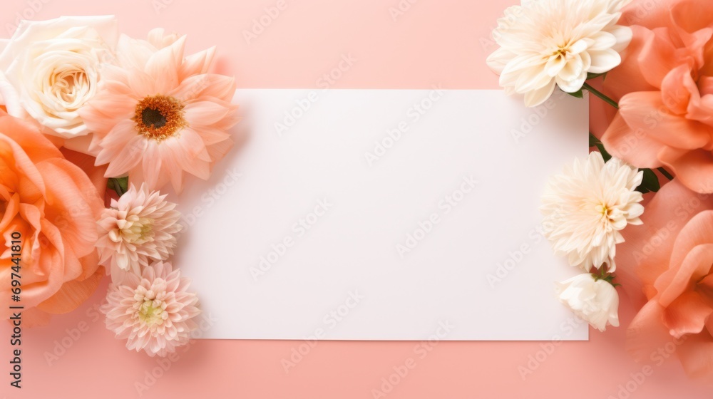 Elegant floral frame with space for text on pink background. Invitation and announcement design.