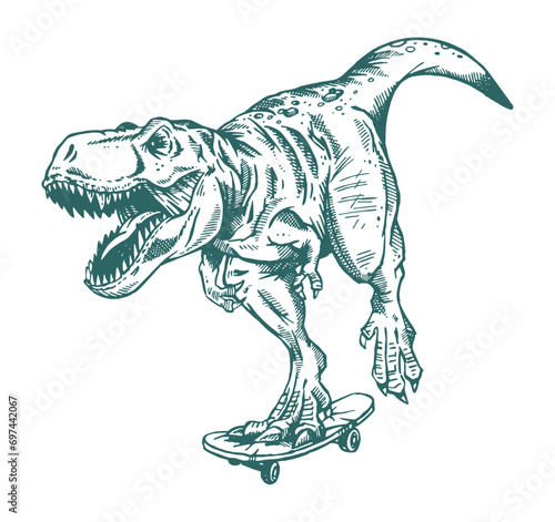 Vector illustration of Tyrannosaurus rex skateboarding.