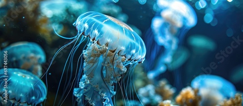 Blue water close-up of Mediterranean jellyfish photo
