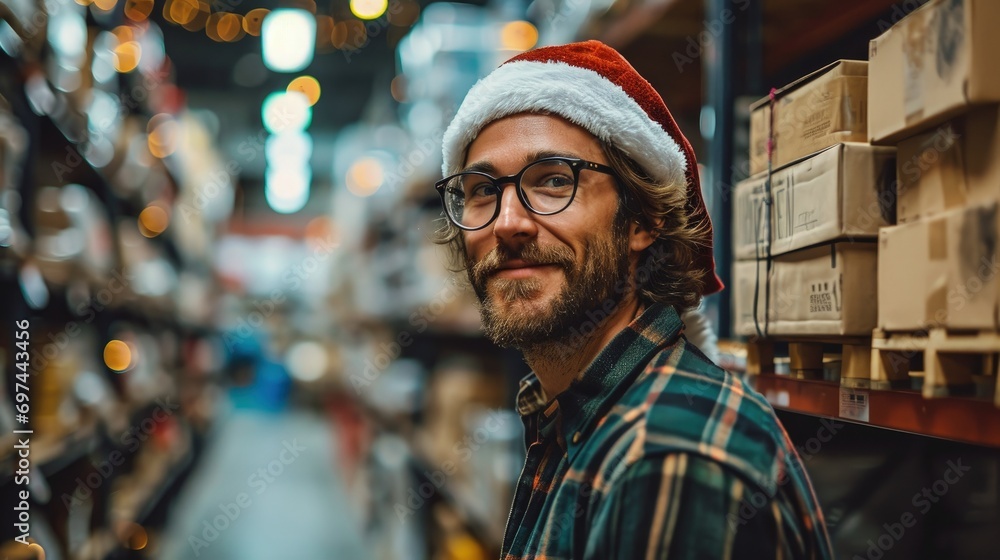 Man Wearing Santa Hat in Store