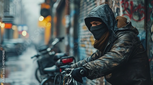 Man Riding Motorcycle in Black Hood and Jacket
