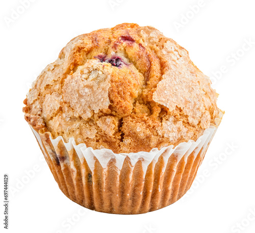 Fotografía Fresh baked blueberry muffin with sugar crystals on top, isolated on transparent
