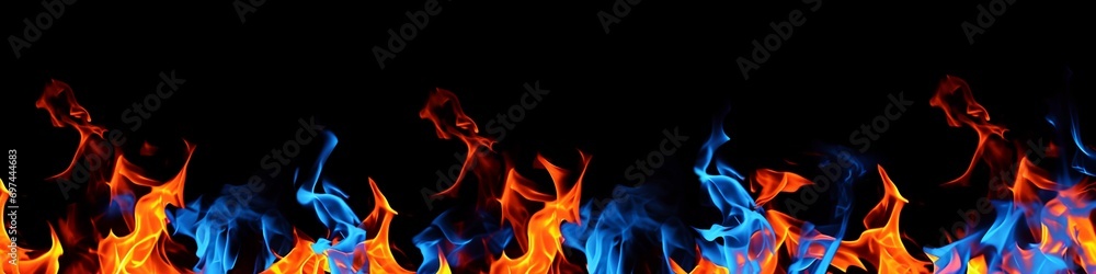 Fototapeta premium Flames and smoke on black background.