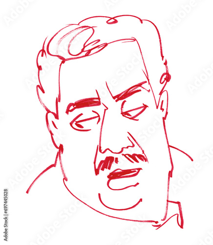 Stylized portrait of a person from life. Outline sketch. Marker doodles. Freehand drawing with Ink. Isolated on white background