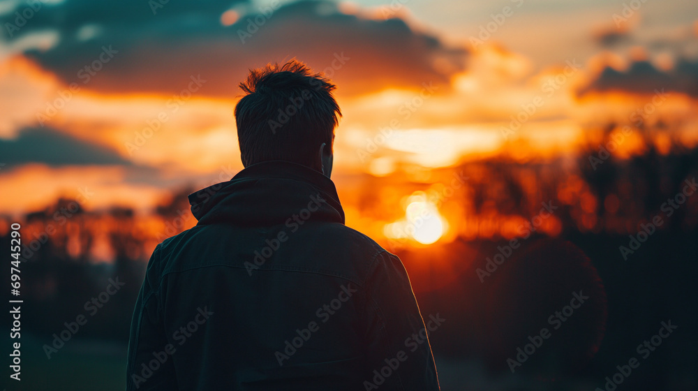 a man watching the sunset