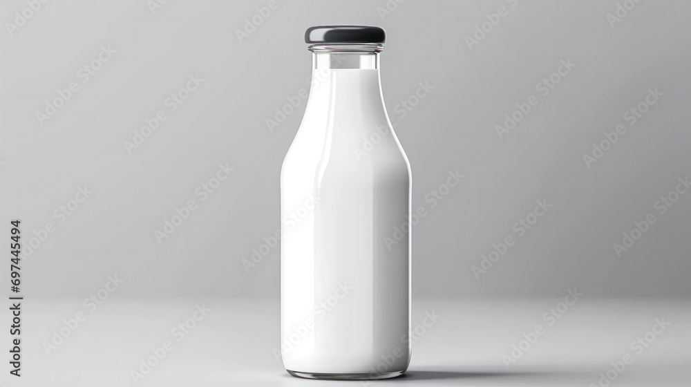 glass bottle with fresh milk on a clean gray background. glass bottle with fresh milk on a clean gray background.
