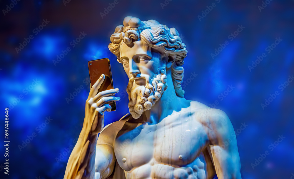 Olympus Meets Silicon: Greek God Statue with a Touch of Modernity