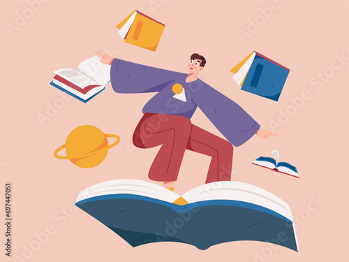 Character reading quietly vector concept operation hand drawn illustration
