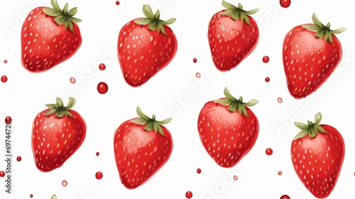 Fresh Organic Strawberry Berry Watercolor Horizontal Seamless Background. Healthy Vegetarian Diet. Ai Generated Seamless Background with Delicious Juicy Strawberry Berry Bright Drawing.