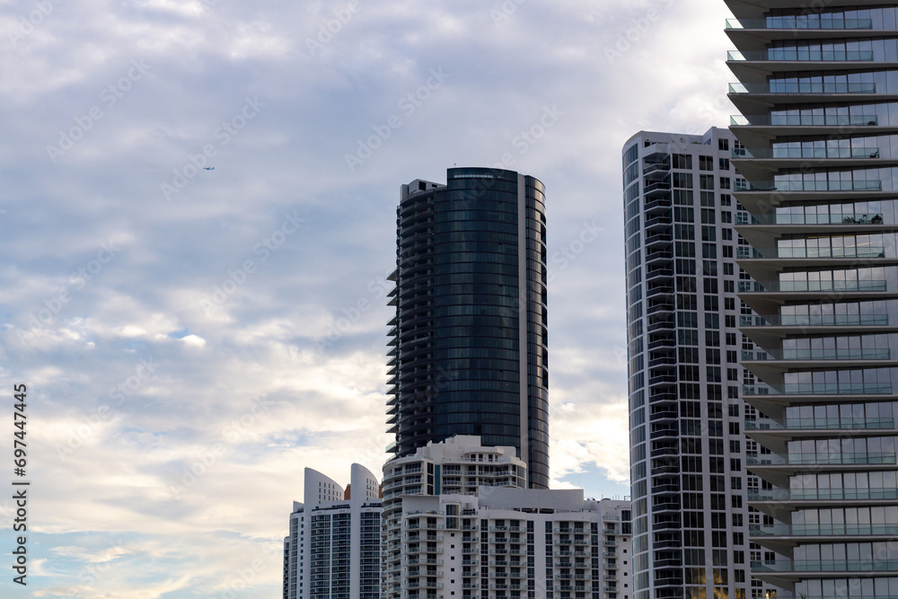 Miami Beach at sunset, beaches, sand, water and buildings Miami Beach at sunset, beaches, sand, water and buildings