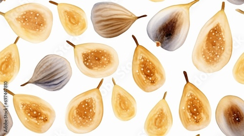Organic Dried Figs Fruit Watercolor Horizontal Seamless Background. Healthy Vegetarian Energy Snack. Ai Generated Seamless Background with Delicious Chewy Dried Figs Fruit Bright Drawing.