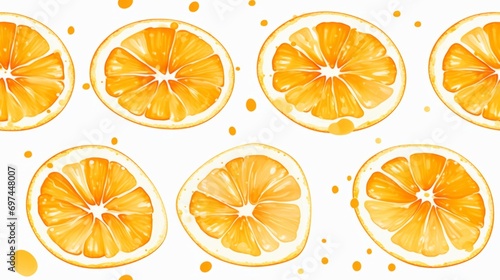 Fresh Organic Mandarin Fruit Watercolor Horizontal Seamless Background. Healthy Vegetarian Diet. Ai Generated Seamless Background with Delicious Juicy Mandarin Fruit Bright Drawing.