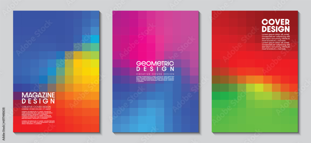 Cover design with abstract background. Gradient design modern pixels geometric square shape. Ideas for magazines, posters and brochures. Vector Illustrator EPS. - obrazy, fototapety, plakaty 