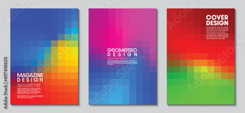 Cover design with abstract background. Gradient design modern pixels geometric square shape. Ideas for magazines, posters and brochures. Vector Illustrator EPS. photo